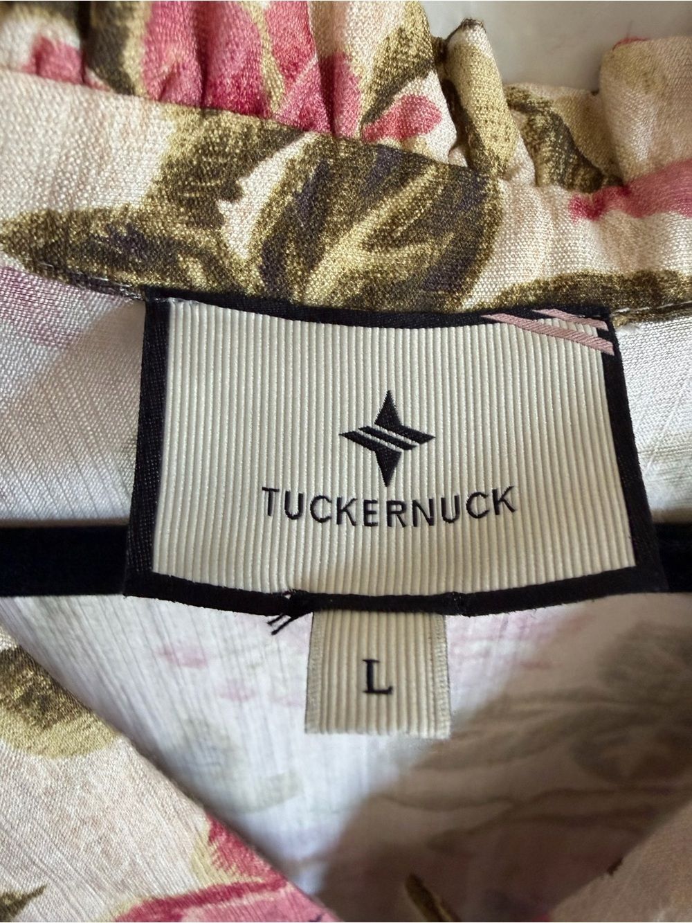 Tuckernuck Floral Tiered Midi Dress in Cream with Pink & Blue Bloom L - Picture 2 of 4